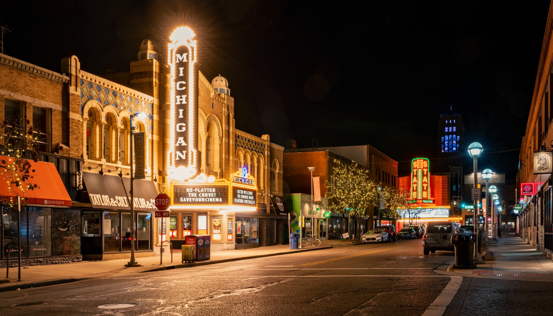 Michigan theatre at night in Ann Arbor